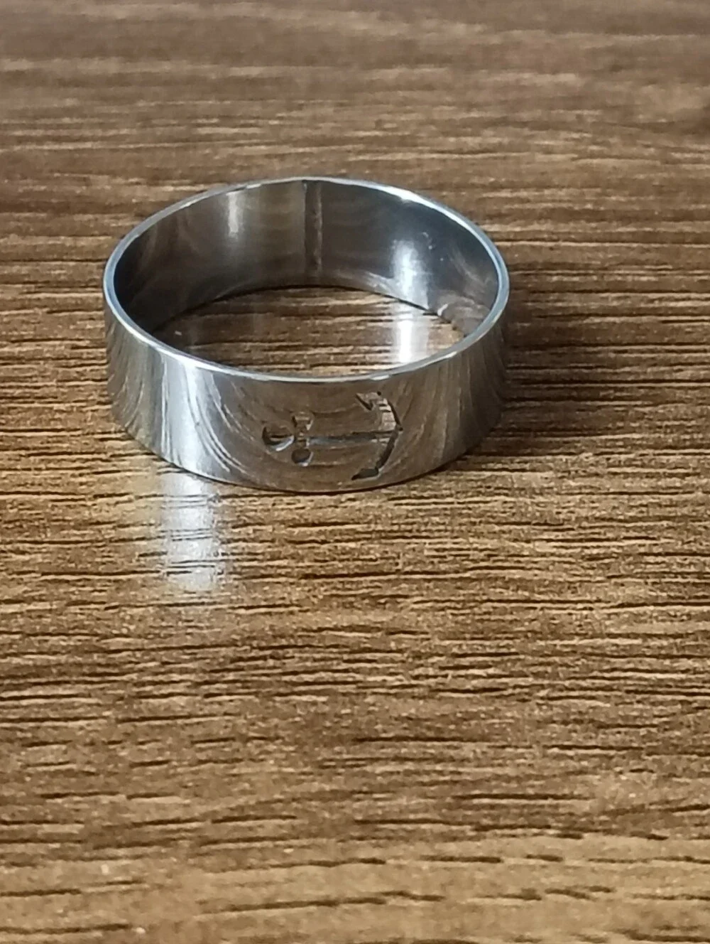 Stainless Steel Ring Size 10 Anchor Engraved Cut Out Silver Tone Wedding Band
